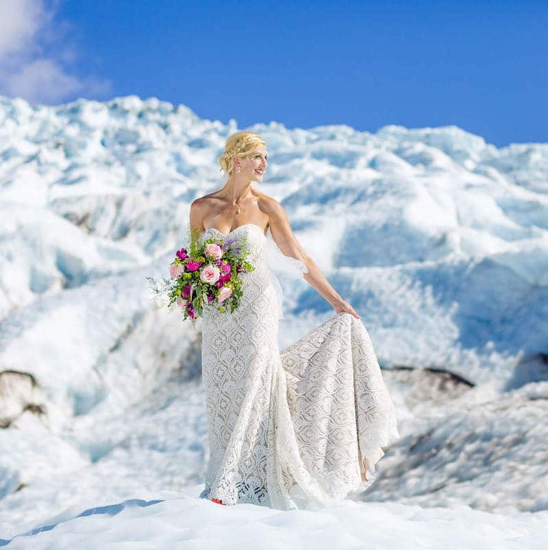 Bride on Glacier in Alaska